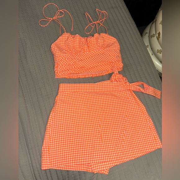 ZARA orange gingham crop top and skort set - Picture 5 of 12